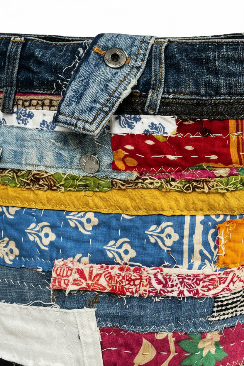 Handmade Patchwork Crossbody Bag | Denim & Fabric Scraps | Boho One of a Kind