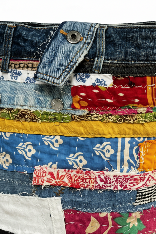 Handmade Patchwork Crossbody Bag | Denim & Fabric Scraps | Boho One of a Kind