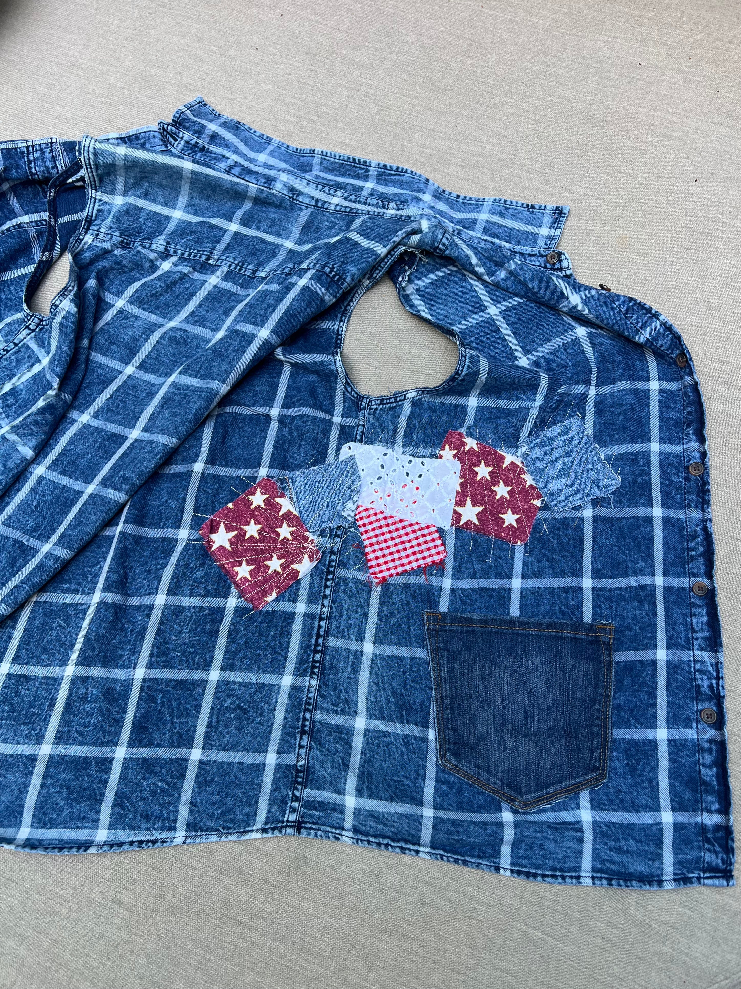 XL Handmade Upcycled Blue Patchwork Sleeveless Top | Artisan Slow Fashion