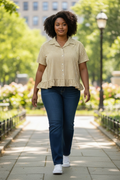 Upcycled Yellow & White Checked Ruffled Button-Down Shirt