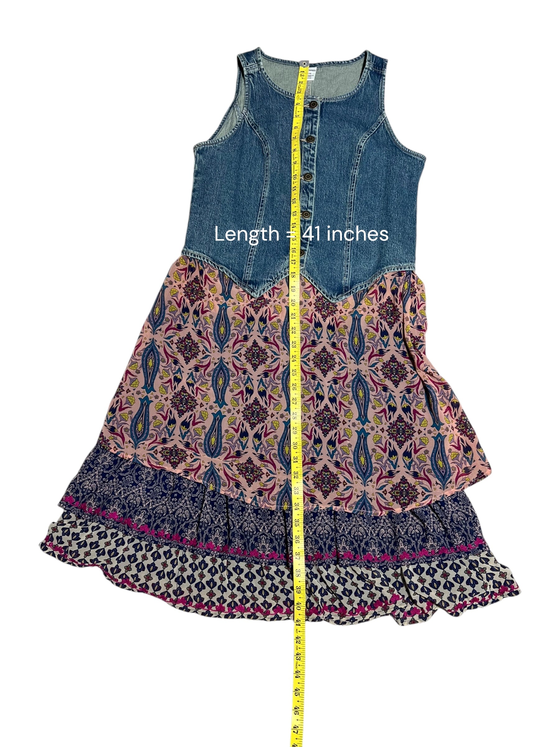 Small Upcycled Denim Vest Dress | Handmade Pink & Navy Layered Skirt