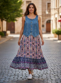 Small Upcycled Denim Vest Dress | Handmade Pink & Navy Layered Skirt