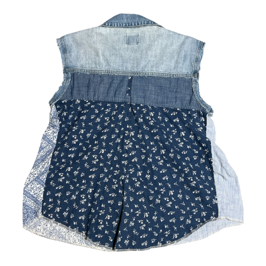 Upcycled Denim & Cottagecore Blue Panels Sleeveless Top Size Small/Medium