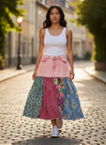 Upcycled Faded Pink Denim Boho Patchwork Skirt – Pinks Blues Teals