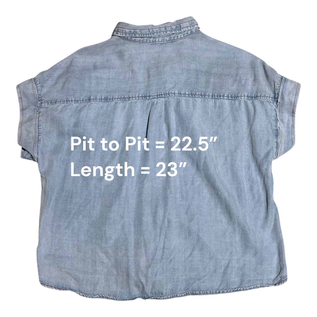 L/XL -  Upcycled Lightweight Denim Shirt with Handmade Flower Appliqué | Cottagecore Slow Fashion