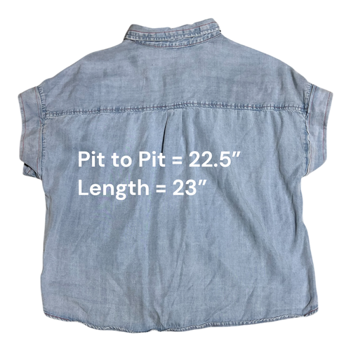 L/XL Upcycled Lightweight Denim Shirt with Handmade Flower Appliqué | Cottagecore Slow Fashion
