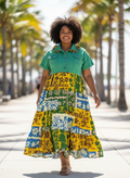XL Handmade Upcycled Green Floral Dress | Sustainable Cottagecore Fashion