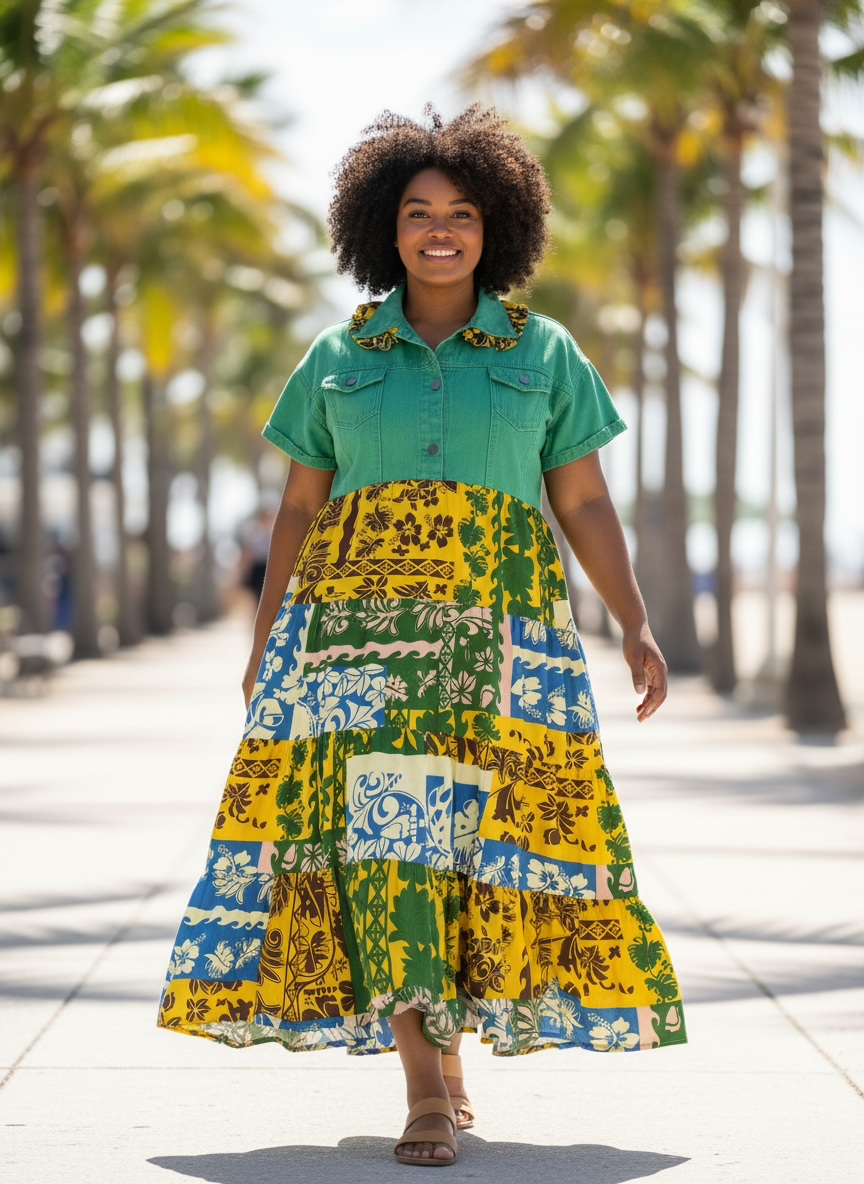 XL Handmade Upcycled Green Floral Dress | Sustainable Cottagecore Fashion