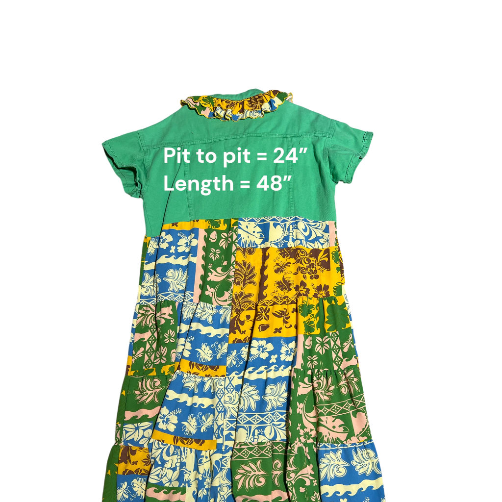 XL Handmade Upcycled Green Floral Dress | Sustainable Cottagecore Fashion