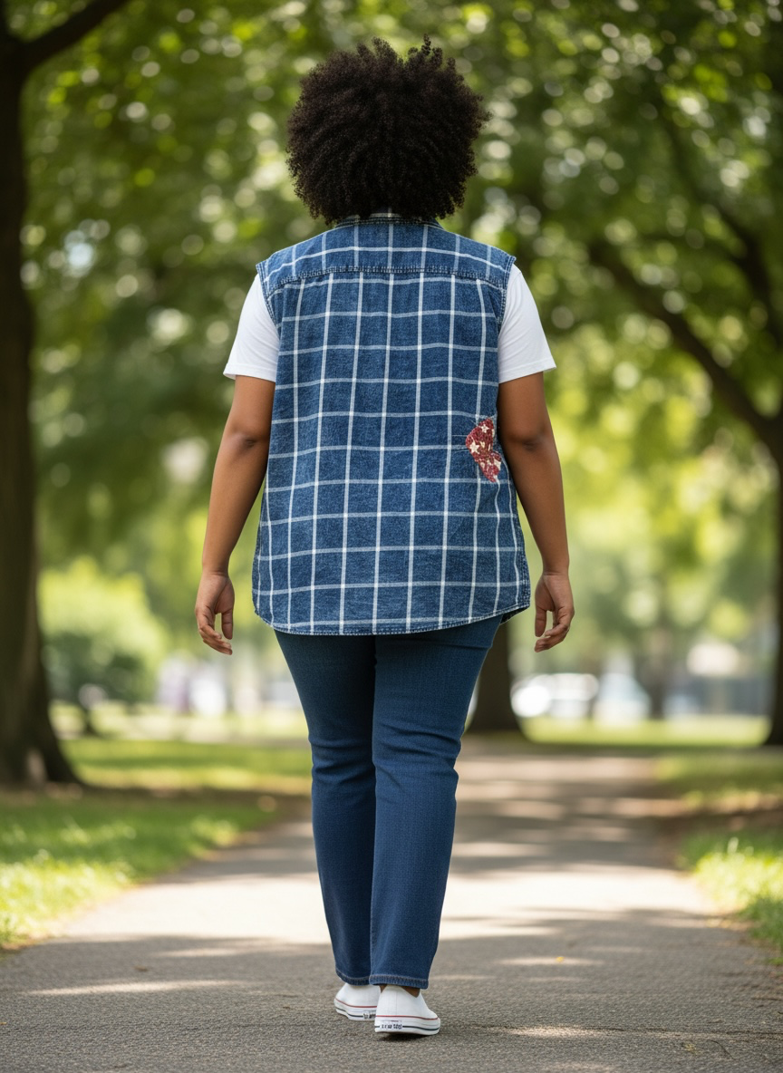 XL Handmade Upcycled Blue Patchwork Sleeveless Top | Artisan Slow Fashion