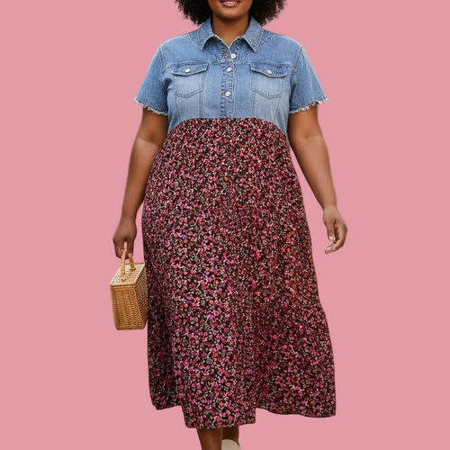2X - Upcycled Denim Jacket Dress – Floral Mauve Skirt