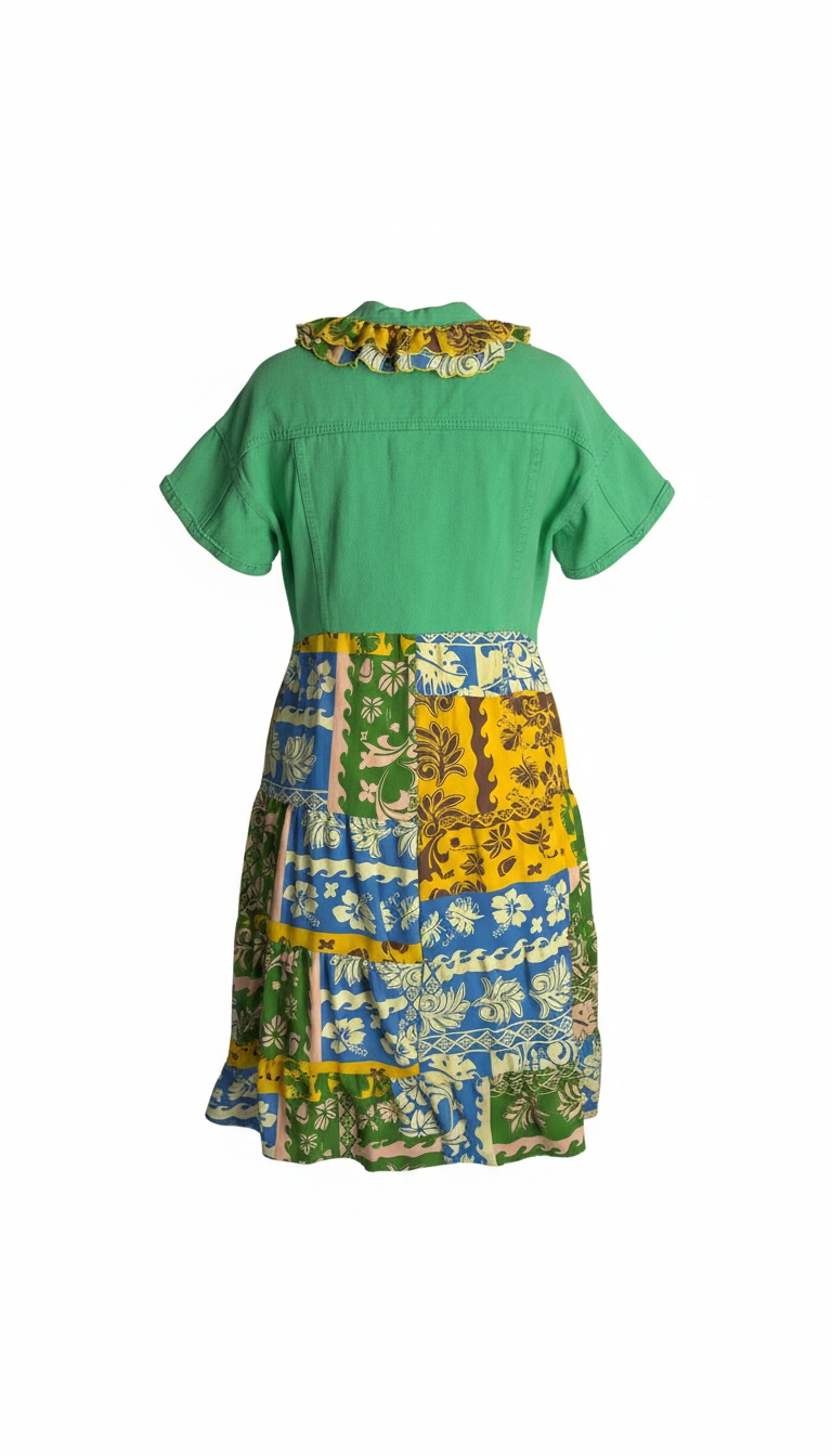 XL Handmade Upcycled Green Floral Dress | Sustainable Cottagecore Fashion