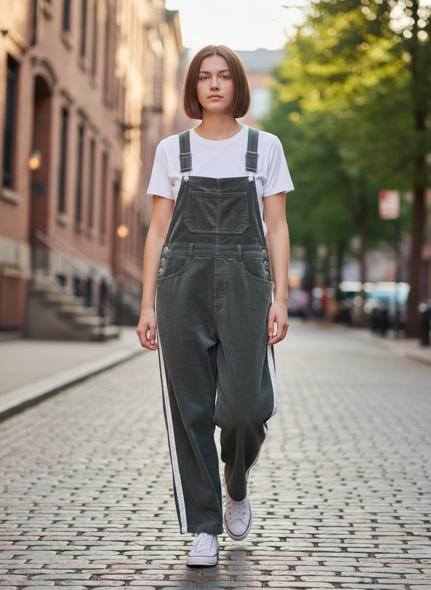Small Handmade Upcycled Forest Green Corduroy Overalls | Floral Denim & Flower Appliqué