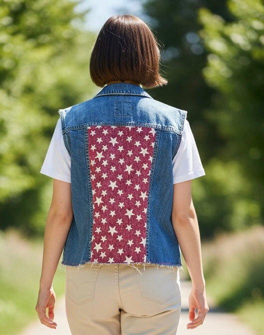 Upcycled Denim Vest – Red Star Fabric Panels