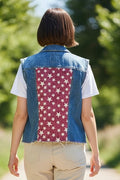 Small - Upcycled Denim Vest – Red Star Fabric Panels