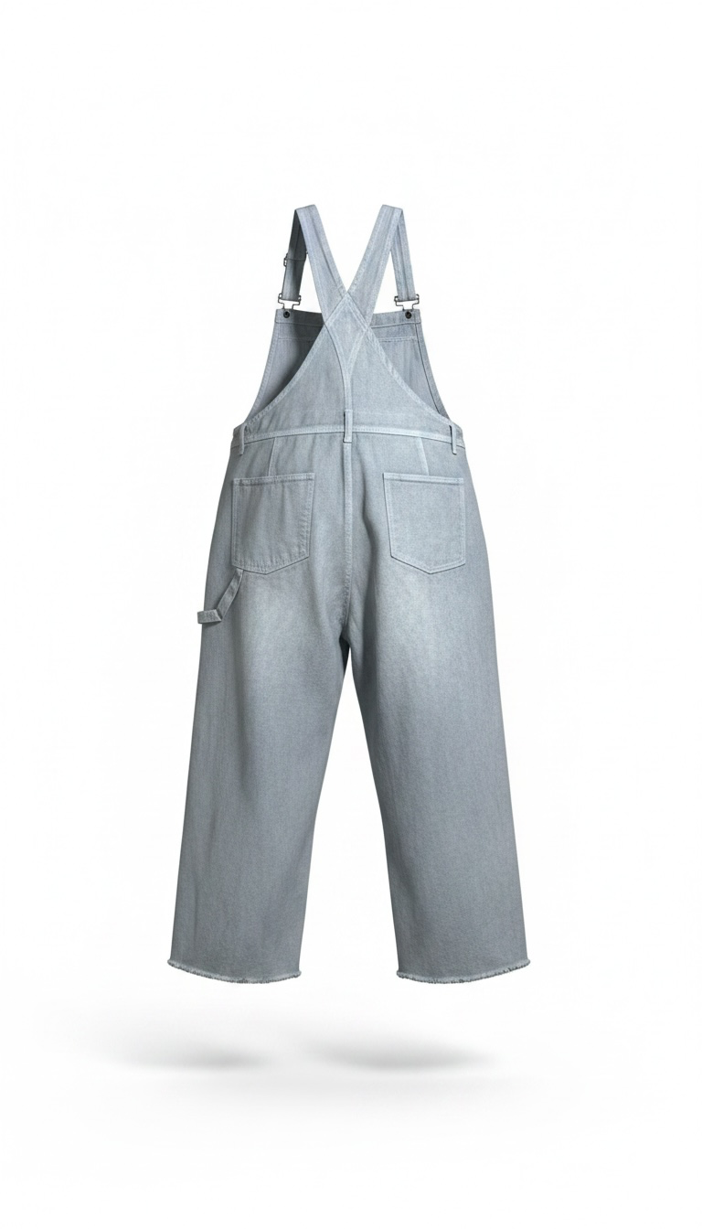 Upcycled Light Gray Capri Overalls with Quilted American Flag Bib
