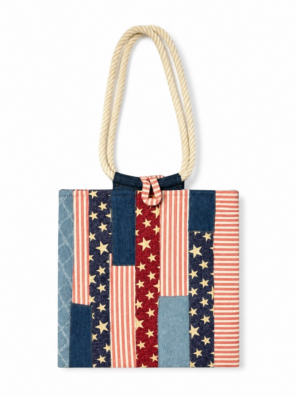 Handmade Patriotic Scrap Bag with Rope Handles | Red White & Blue