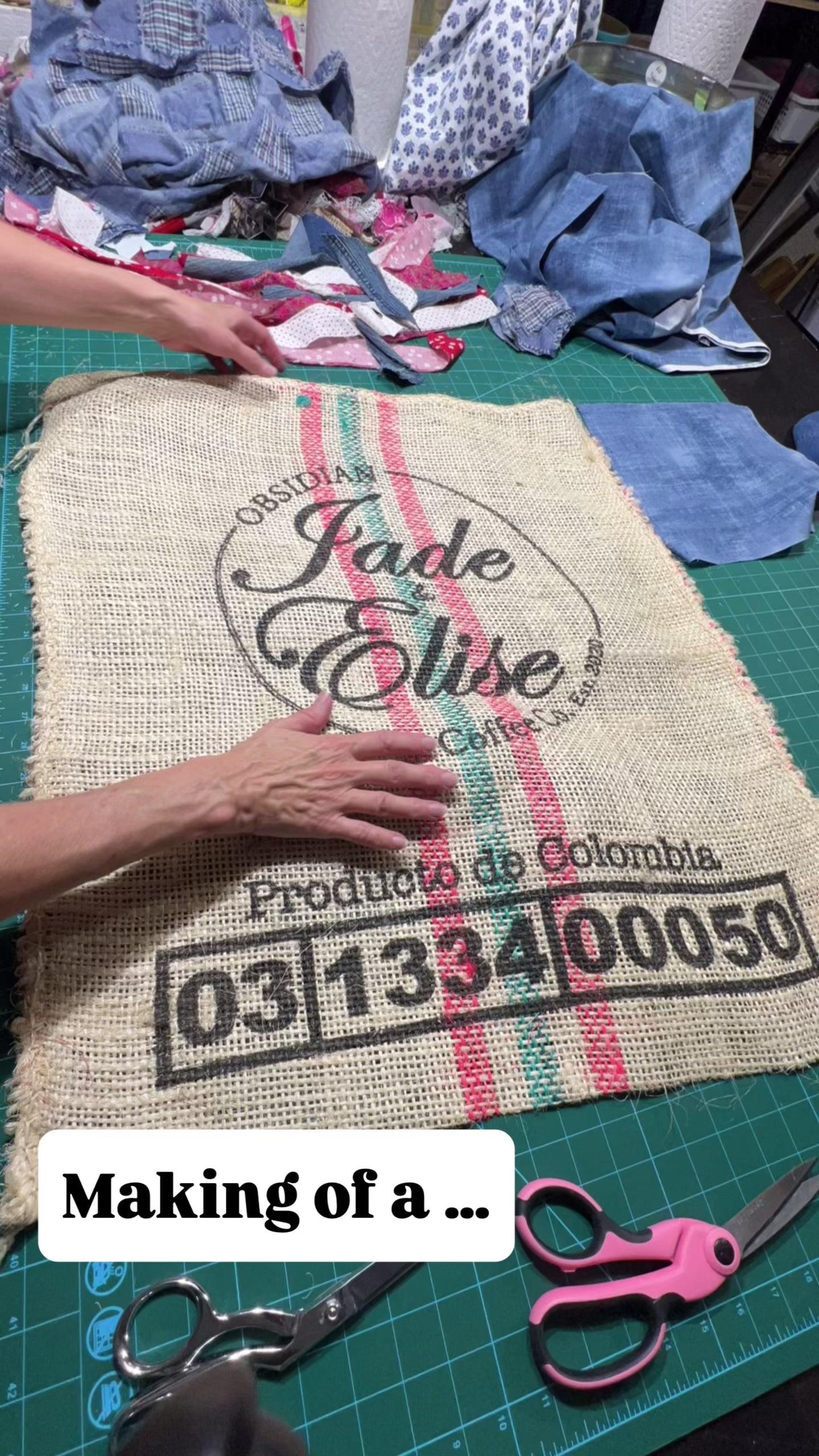 Handmade Upcycled Fabric & Burlap Coffee Bag Flag | One-of-a-Kind Slow Fashion Home Décor