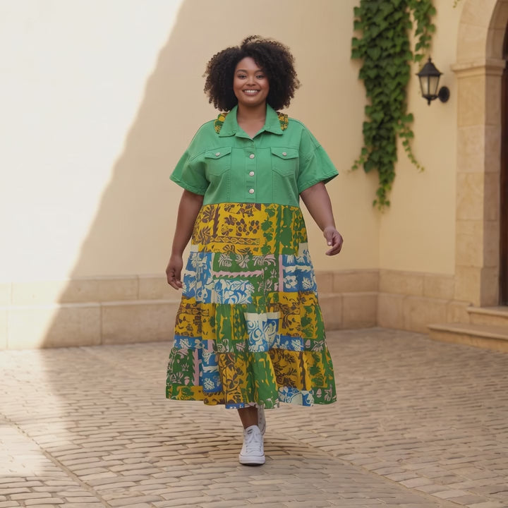 XL Handmade Upcycled Green Floral Dress | Sustainable Cottagecore Fashion