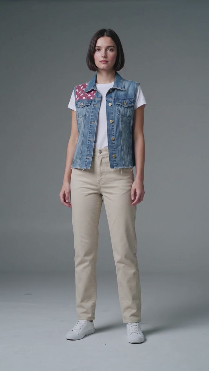 Upcycled Denim Vest – Red Star Fabric Panels
